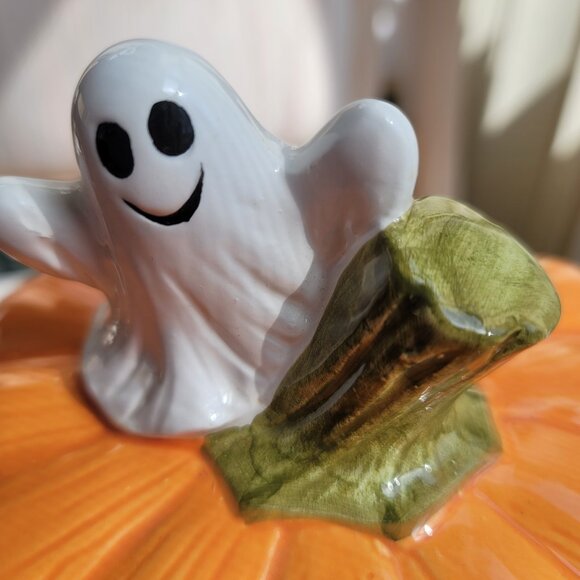 Halloween 3D Ceramic Pumpkin Black Cat Ghost Candy Cookie Canister Jar With Lid - Picture 13 of 16